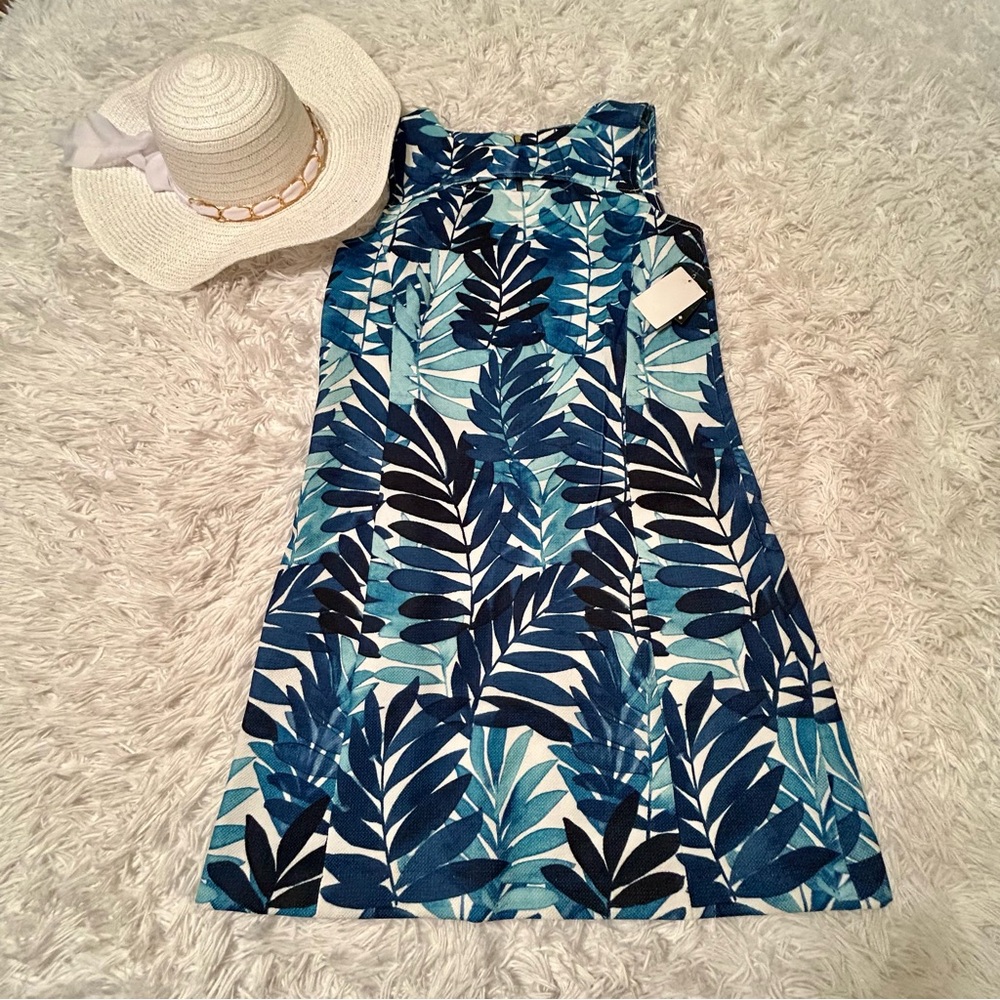 Gabby Skye Women’s Palm Leaf Print Keyhole Dress Size 8 Tropical Casual Midi